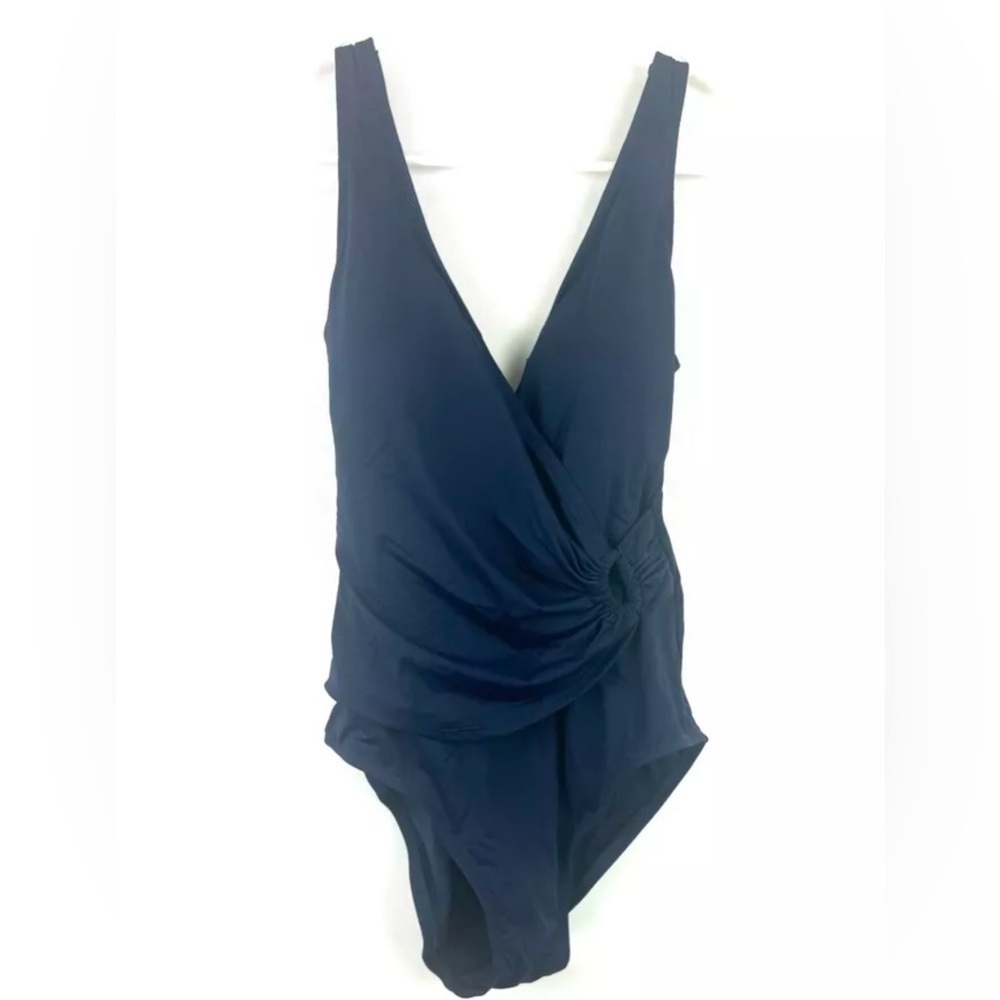 Tommy Bahama Womens Pearl Clara Wrap One Piece Swimsuit Navy Size 6